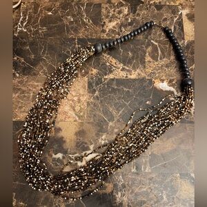 Handmade Multi-Strand Beaded Statement Necklace (Black & Gold)